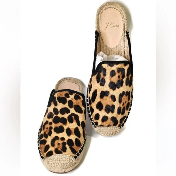 J Crew Calf Hair Leopard Slip On Espadrilles Mules Shoes Flats - Picture 13 of 13